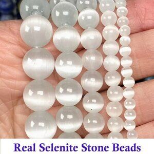 Real Selenite Stone Beads   15" Strands